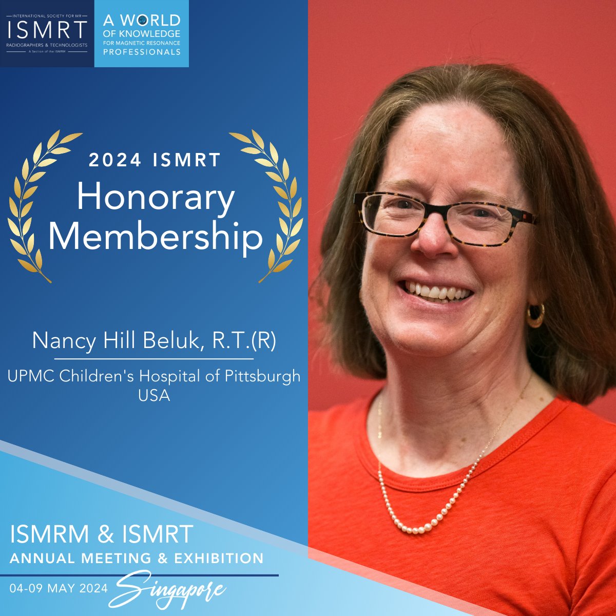 Another huge congratulations to Nancy Hill Beluk, R.T.(R), winner of the 2024 ISMRT Honorary Membership Award!

#ISMRT2024 #ISMRM2024 #ISMRT #ISMRM #MRI #MR #MagneticResonance #Singapore