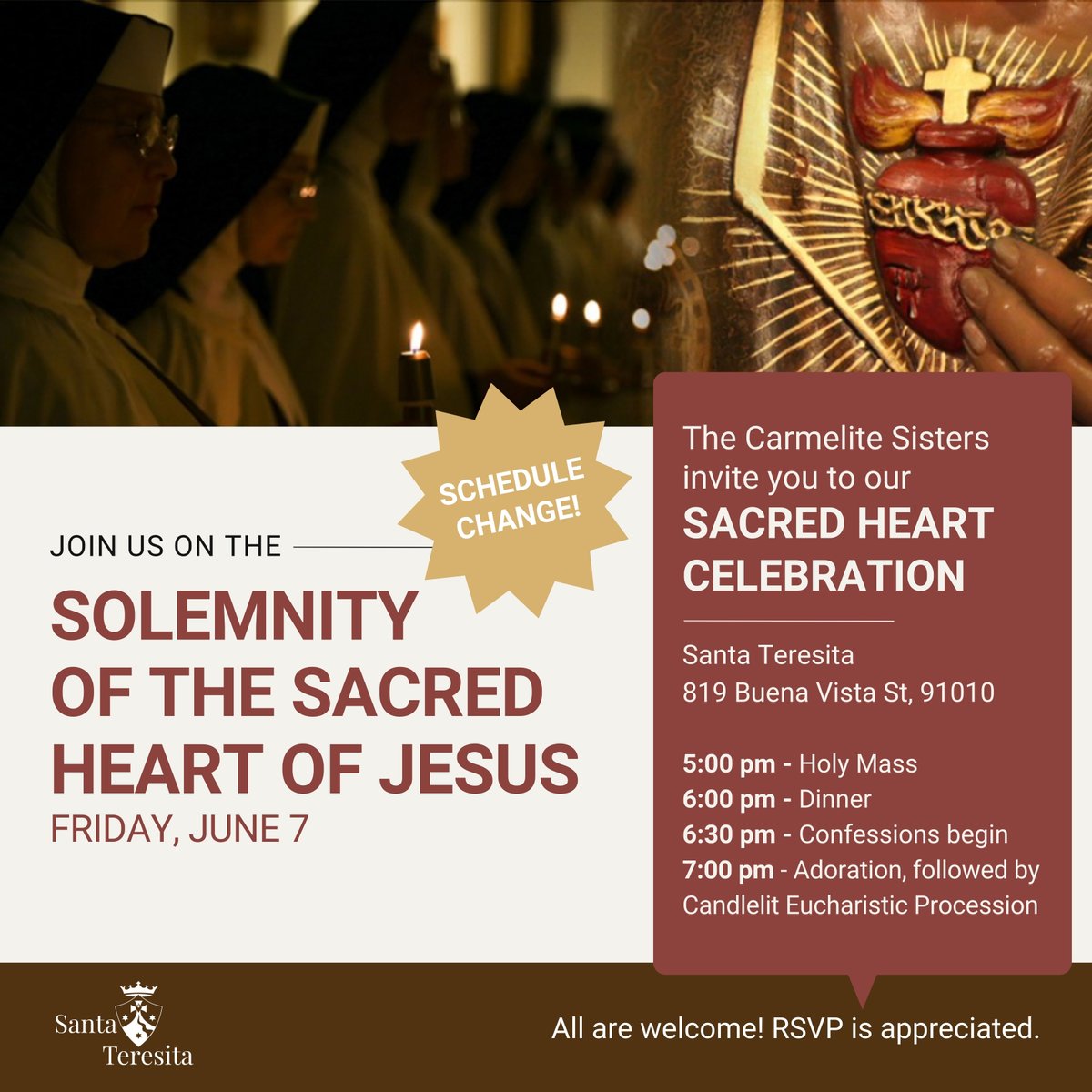 June 7 | Join us for our Sacred Heart Celebration at Santa Teresita for Reclaim Hope. Experience the love & consolation of the Sacred Heart of Jesus. All are welcome! Please kindly RSVP for an accurate count for our complimentary dinner. ❤️‍🔥 | RSVP: bit.ly/ff24-x