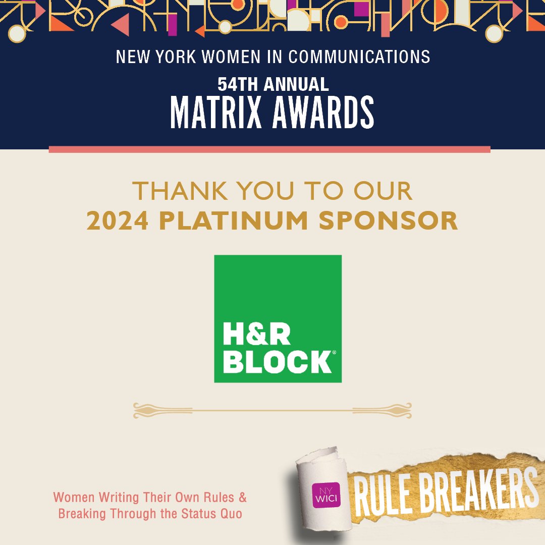 🌟 A heartfelt thank you to our 2024 Matrix Awards Platinum sponsor, H&R Block! Your generous support empowers and inspires women in communications. #2024Matrix #MatrixAwards #NYWICI