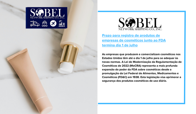Follow & Visit Us sobelnet.com

Prazo para registro de produtos de empresas de cosméticos junto ao FDA termina dia 1 de julho

#MoCRA2022 #FDARegulations #CosmeticsLaw #CosmeticsIndustry #CosmeticsSafety #CosmeticStandards 

sobelnet.com/prazo-para-reg…