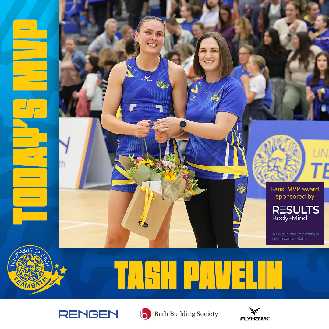 Your pick as Team Bath Fans’ Most Valuable Player – sponsored by @results_bodymind – is Tash Pavelin 🎉 She was presented with her prize & a bouquet, supplied by @flowers.of.bath, by Emily Siddy, #TeamBathNetball Franchise Manager 💐 #Netball #NSL2024 #BlueAndGold #NSL2024 #MVP