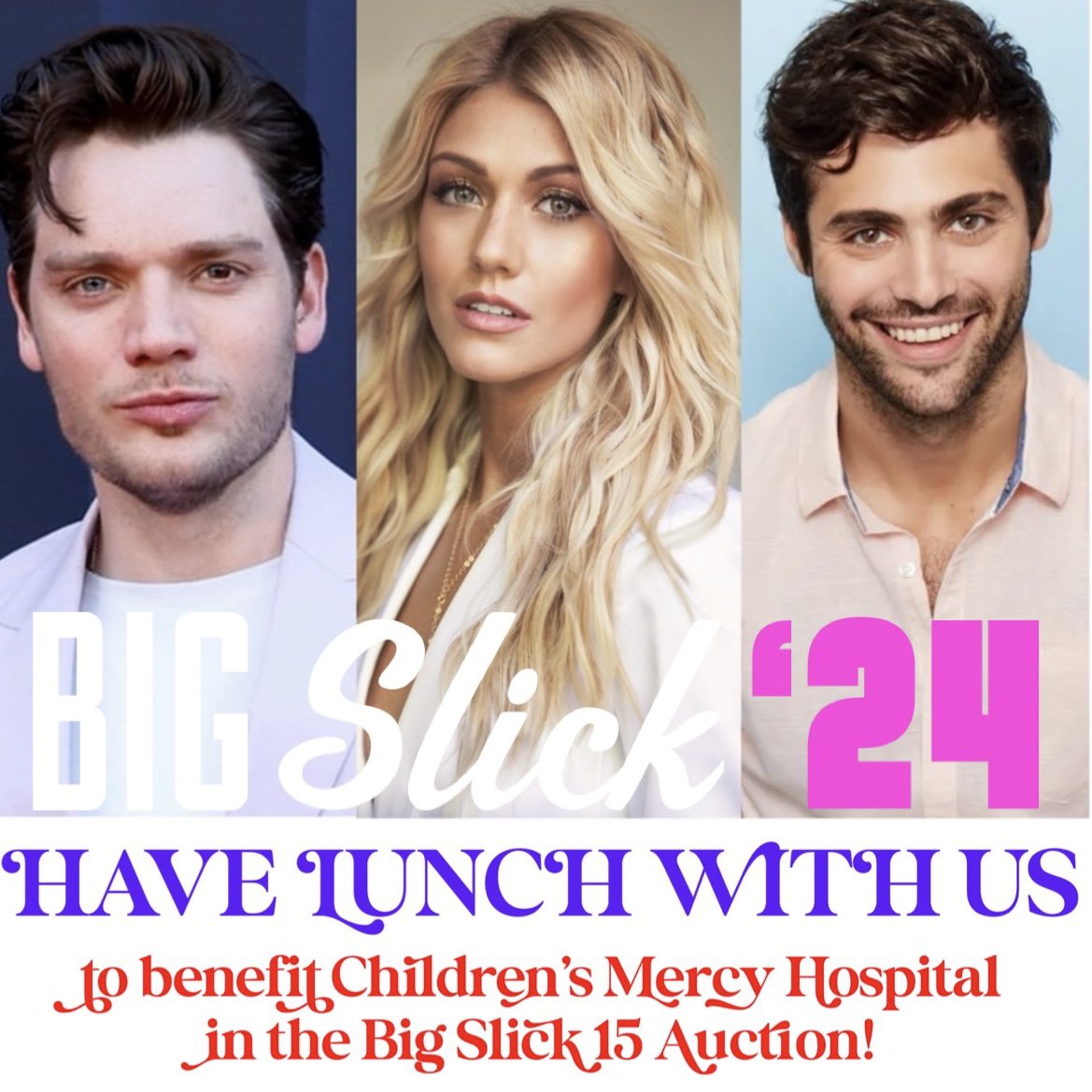 By the angel! How would you like to have lunch with us? Join #domsherwood, @MatthewDaddario , and myself for a lunch to support @ChildrensMercy and @BigSlickKC! The Big Slick is an organization where Hollywood meets Kansas City for some #SeriousFun. 100% of the proceeds from this