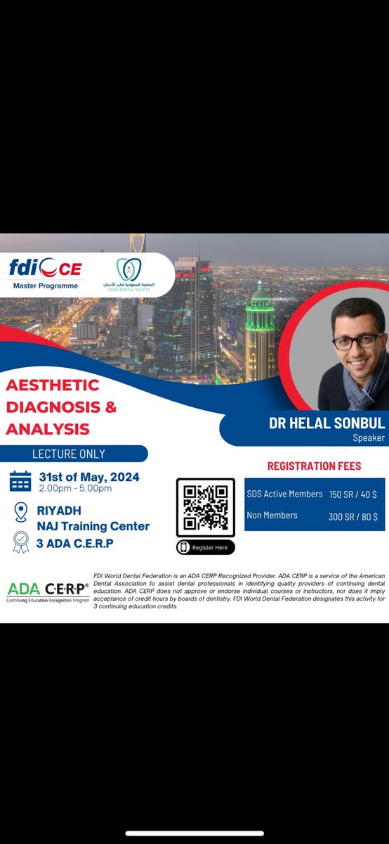 It’s a pleasure to be part of this program, it will commence in my lovely country 🇸🇦🇸🇦🇸🇦💚,Esthetic &amp; adhesive program is based on 5 modules under the umbrella of the FDI, organized by SDS: youtu.be/W4LQW54kTNc?si… 📌    #fdi #riyadh #Esthetic #dentistry #SDS