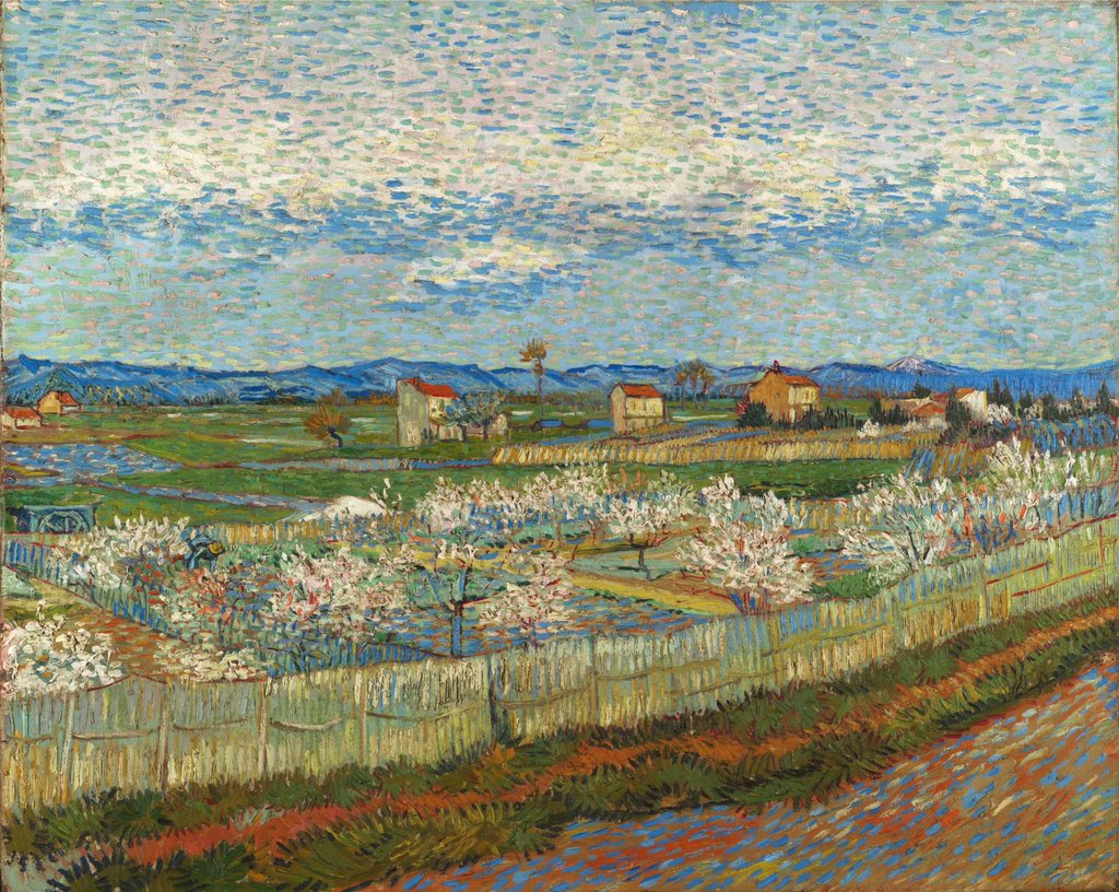 Vincent van Gogh (Dutch, 1853–1890)
Peach Trees in Blossom
Arles, April 1889
oil on canvas, 65 x 81 cm 
Courtauld Institute of Art  
#Impressionism #Masterpiece #Painting #Artist #ArtHistory #Artwork #Museum #Art #Kunst #Arte #BeauxArts #FineArt #Landscape #VanGogh #DutchArt