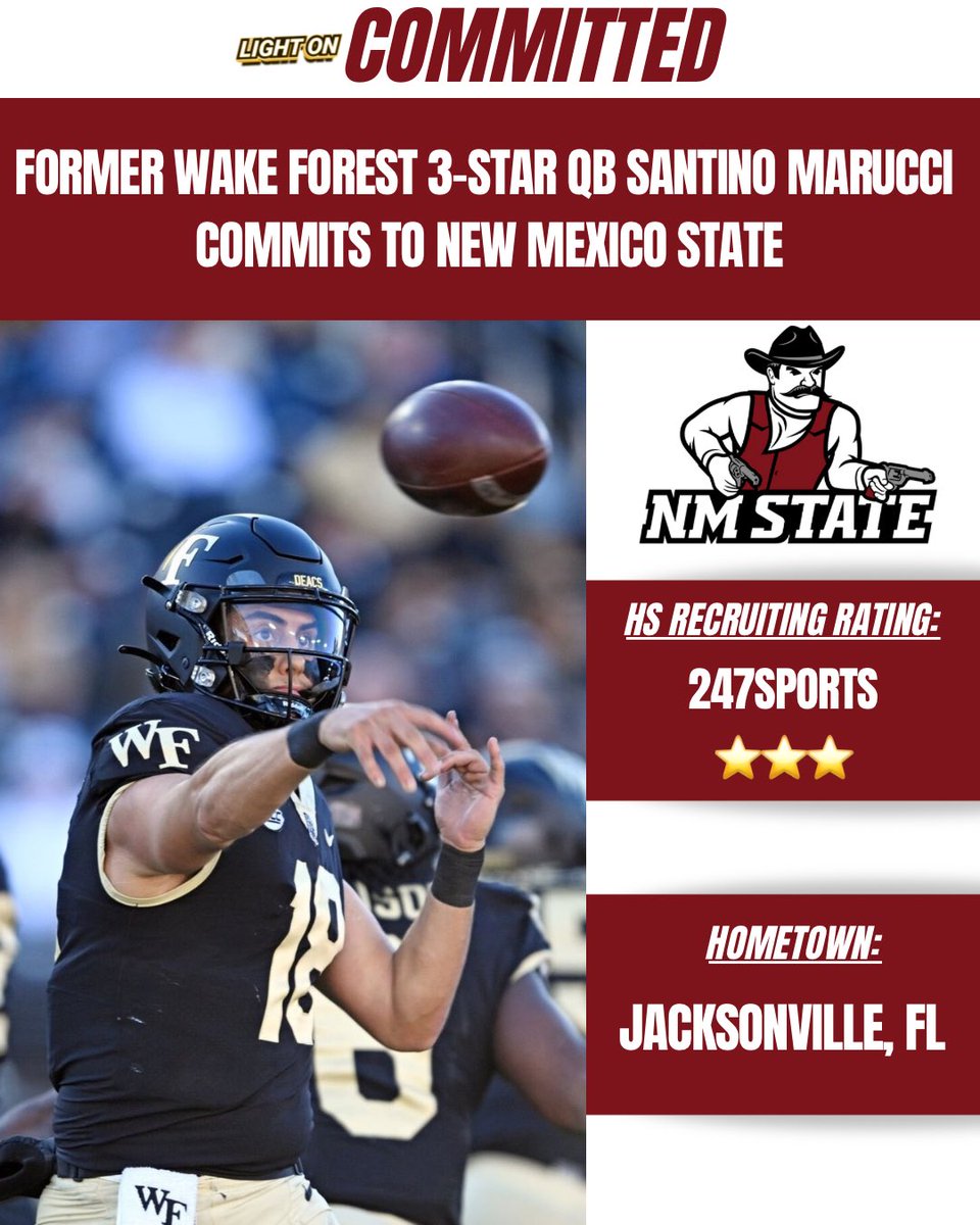 Former Wake Forest 3-Star QB Santino Marucci has committed to New Mexico State, per his social media. 🤠🔥 #AggieUp @santinomarucci