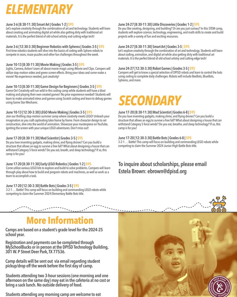 It may be summer, but there are some Technology STEM classes still available. <a href="/DPISD_Tech/">Deer Park Technology</a>