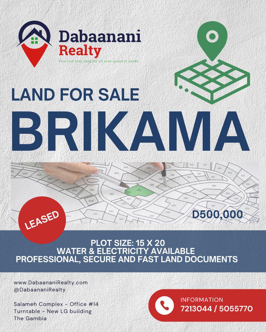 dabaanani's tweet photo. Need a secure land? Look no further… we’re sure you’ll find what you’re searching for in our list as we have something for everyone.

Contact us for a site visit!

📞 +220 721 3044/ 505 5770

#properties #estate #realestate #land #gambia #rentals #rental #house  #dabaananirealty https://t.co/s11NeMsR9s