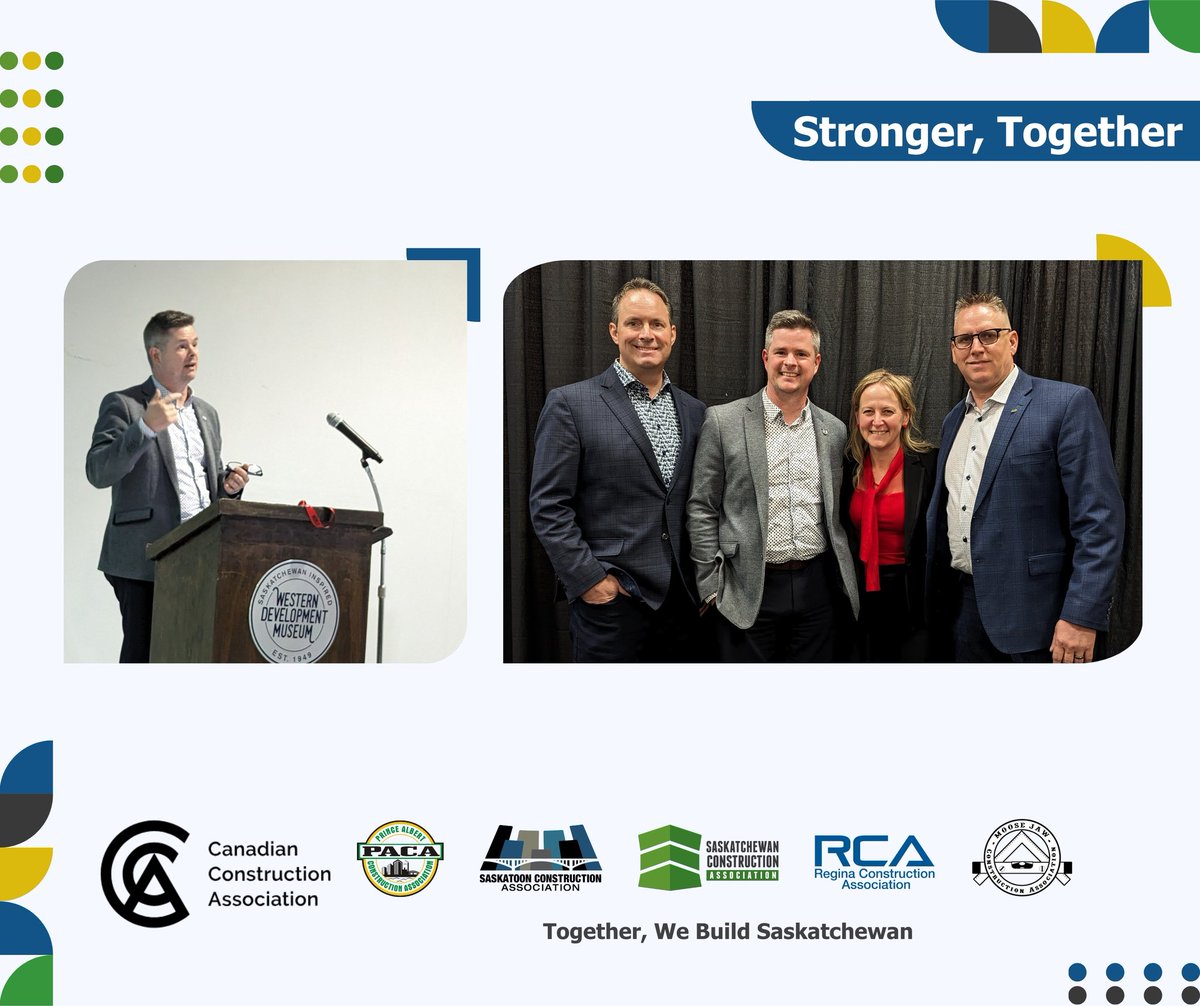 Big thanks to <a href="/ConstructionCAN/">Canadian Construction Association</a> President <a href="/RoddieGilbert/">Rodrigue Gilbert</a>, for making the trip from Ottawa to the Land of Living Skies, Saskatchewan🌾!

Your participation in the Moose Jaw🫎 and Regina👑 members townhalls was truly appreciated.

#TogetherWeBuildSK🏗️