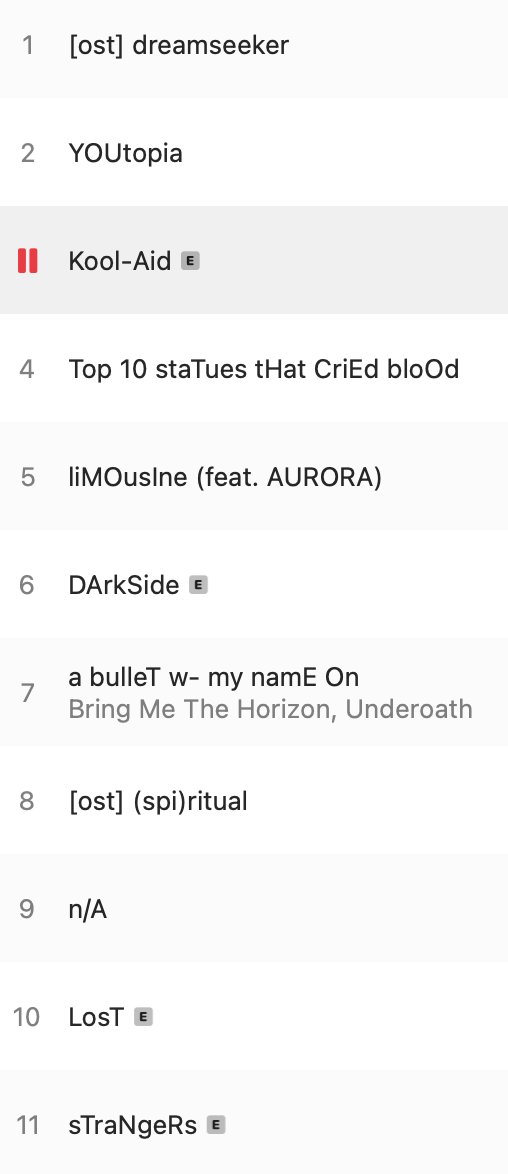 clocky's tweet photo. New #bringmethehorizon track list looking a lot like my AIM contact list in 1999 or so. https://t.co/BTeZ6OB7Ue