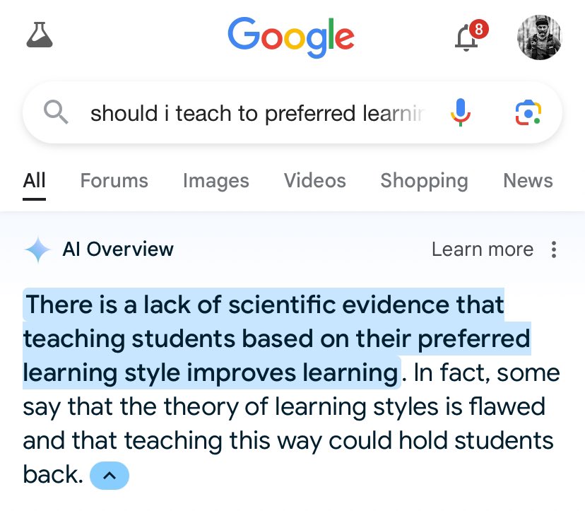 At least @GoogleAI got this one right…

#learningstyles