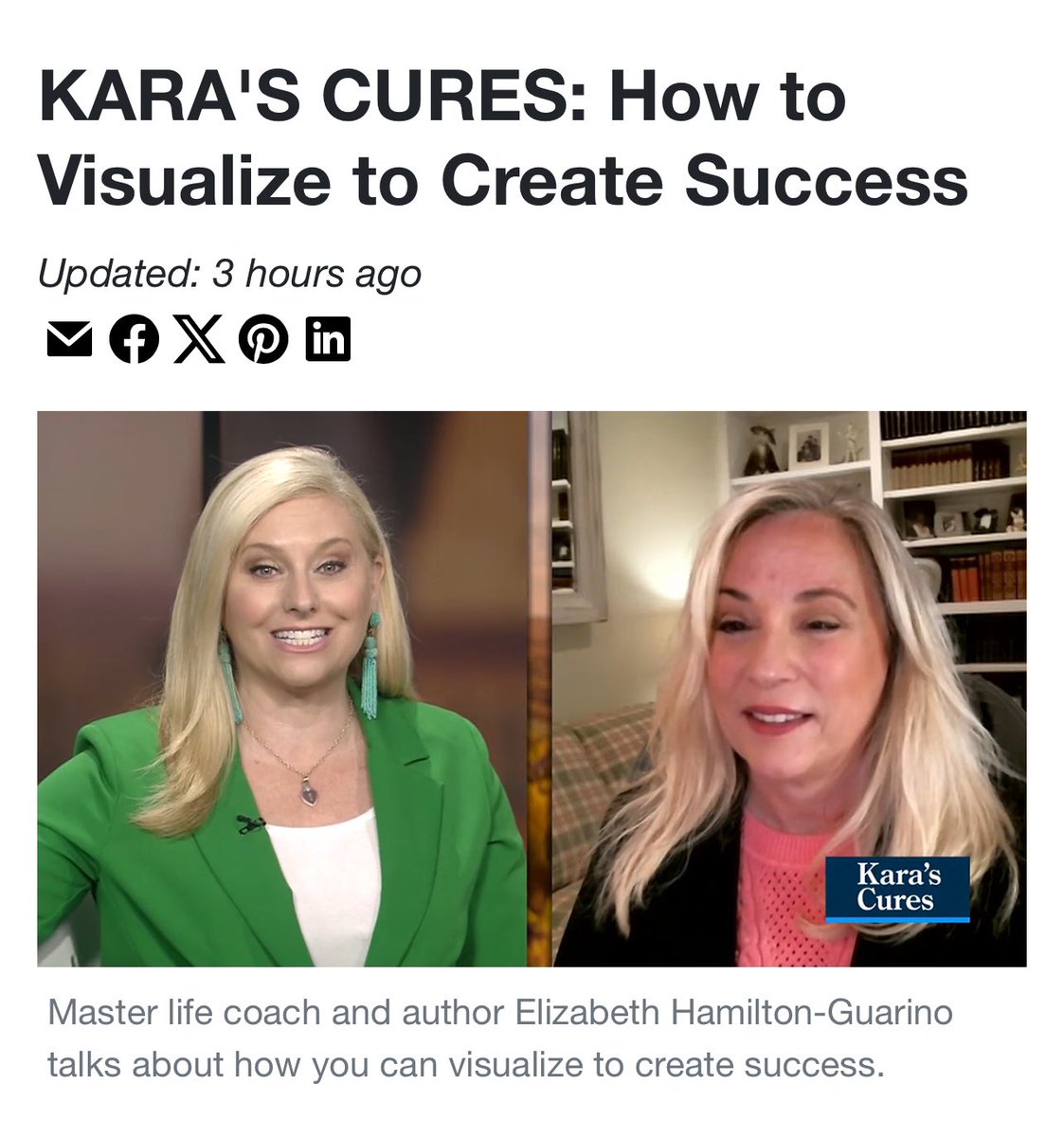 Thank you for having me as your guest today on Great Day Connecticut- KARA'S CURES: How to Visualize to Create Success wfsb.com/video/2024/05/… #greatdayconnecticut #karascures #success #successguidebook