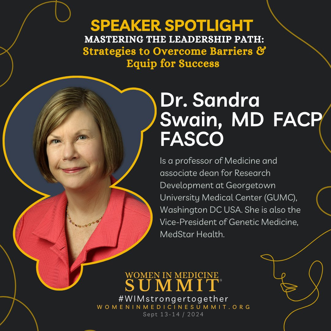 Kicking off this holiday weekend with our first #WIMSpeakerSpotlight for #WIMSummit2024 #WIMSummit! And what a great #WomanInMedicine to kick off the week before @ASCO! Make sure you register for this years conference soon! womeninmedicinesummit.org 
Dr. @SandraSwainMD