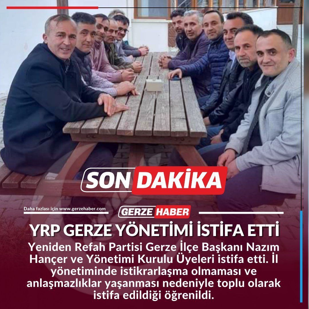 gerzehaber's tweet photo. Yeniden Refah Partisi Gerze İlçe Başkanı Nazım Hançer ve Yönetimi Kurulu Üyeleri İstifa Etti

➡️ https://t.co/8k8F0kqUgR https://t.co/ApU077pxU9
