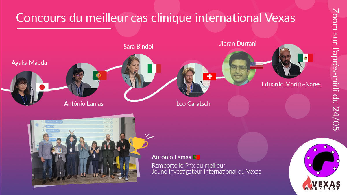 📍 1st Workshop #Vexas Pour ce deuxième jour, place au concours du meilleur cas clinique international Vexas 👏 António Lamas 🇵🇹 remporte le Prix du meilleur Jeune Investigateur International du Vexas ! 🏆 Remis par David Beck & Peter Grayson 🤝Congrats😉#fsmr #maladiesrares ⤵️