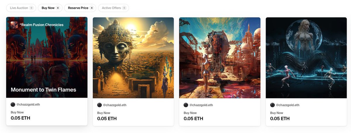 Realm Fusion Chronicles 

Auction starting bid 0.02 ET Buy now 0.05 ETH

“Realm Fusion Chronicles” weaves together mystical realms, fusing ancient and futuristic elements. Within these captivating artworks lie untold sagas—a cosmic tapestry of magic and interconnectedness LINK👇