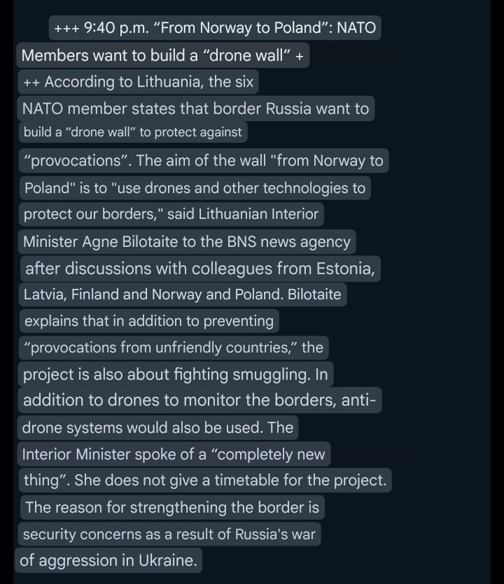 'From Norway to Poland': NATO members want to build a 'drone wall'. Finally a sensible initiative for a more credible deterrent 🙏