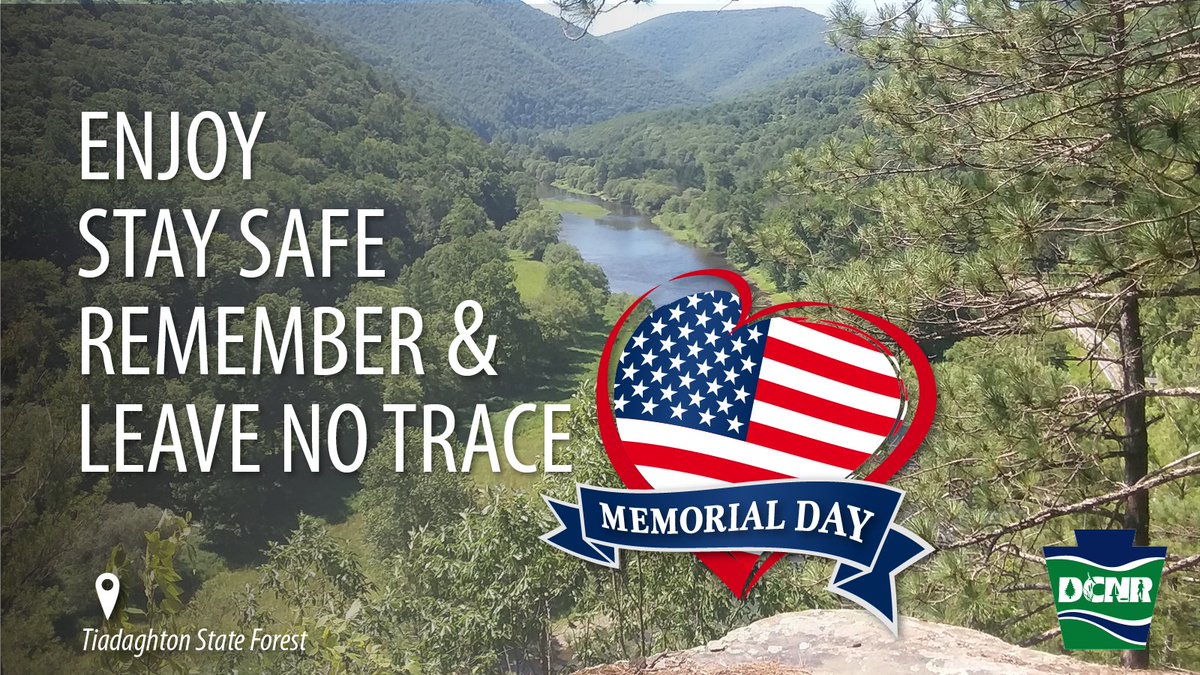 We’re wishing everyone a safe and enjoyable Memorial Day weekend. If you are heading out to #PaStateParks or #PaStateForests, remember to #LeaveNoTrace; and be sure to take a moment to honor those who gave the ultimate sacrifice for our freedom. 🇺🇸