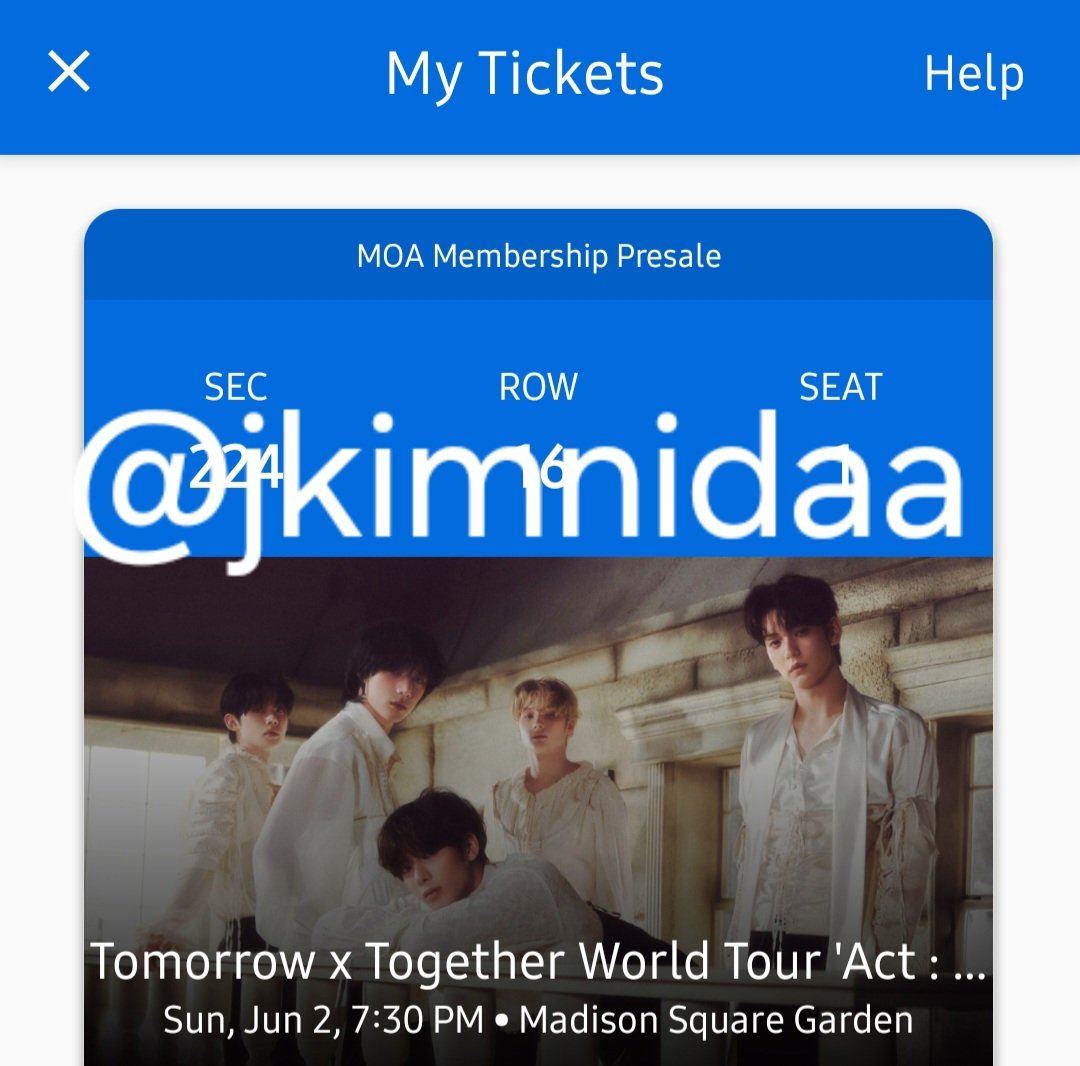 jkimnidaa's tweet photo. WTS Txt tickets for MSG Day 2
selling 2 tix for June 2 Sec 224 for FV https://t.co/M8jj8WHU2z