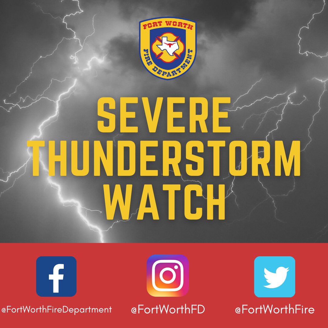 [5/24]-The @NWSFortWorth has issued a Severe Thunderstorm #WATCH for our area until 10pm tonight. Please have multiple ways to receive warnings and be prepared to move indoors immediately should conditions worsen. Stay safe, #FortWorth.