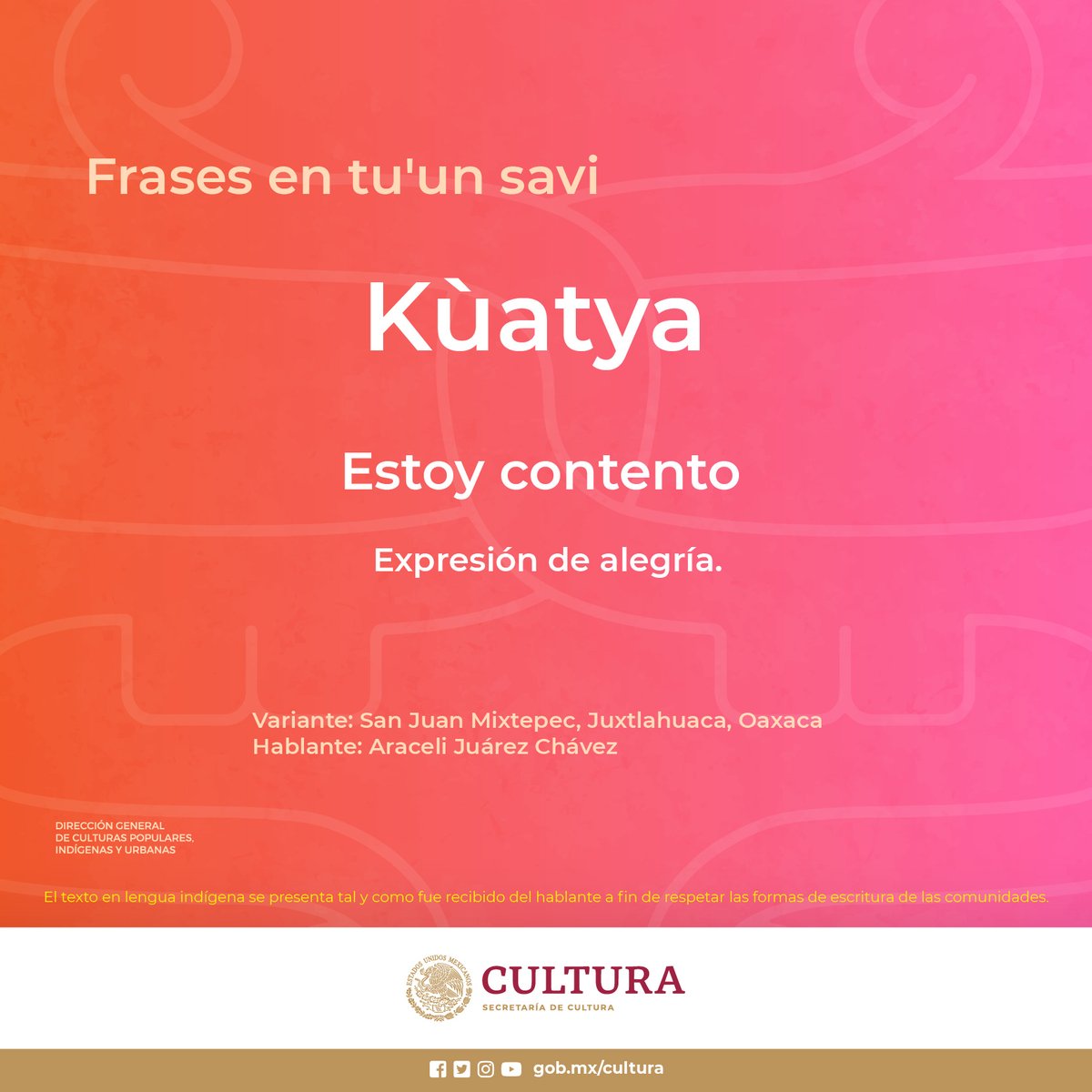 ¿En tu lengua materna qué frase utilizas para expresar que estás contento? 🤔 ¡Compártela en los comentarios! 👇 #DecenioLenguasIndígenas #NoHayLenguasSinPueblos