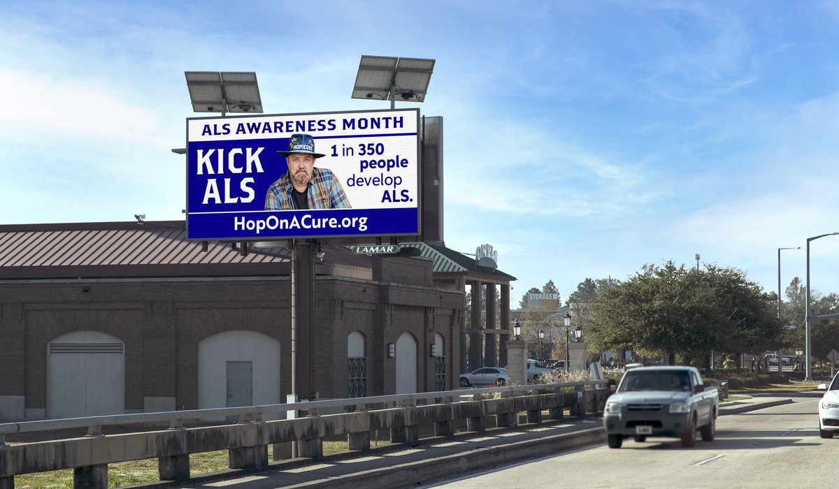 Thank you, @LamarOOH, for donating nationwide billboard space to Hop On A Cure for ALS Awareness Month! Let us know if you see it in your city. #kickALS #believeinacure💙