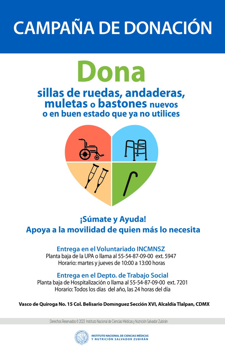 Puedes acudir también al Departamento de Trabajo Social en donde se reciben las donaciones las 24 horas del día los 7 días de la semana. Ubicación: Av. Vasco de Quiroga 15 Col. Belisario Domínguez Sección XVI Tlalpan, CDMX, PB de Hospitalización, entrando por Puerta 1.