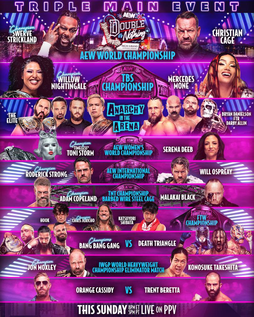 Tonight on #AEWRampage!! Sunday #AEWDON #AEWRampage airs TODAY at the special time of 6pm ET / 3PM PT, immediately followed by Countdown to #AEWDoN at 7pm ET / 4pm PT, both on TNT