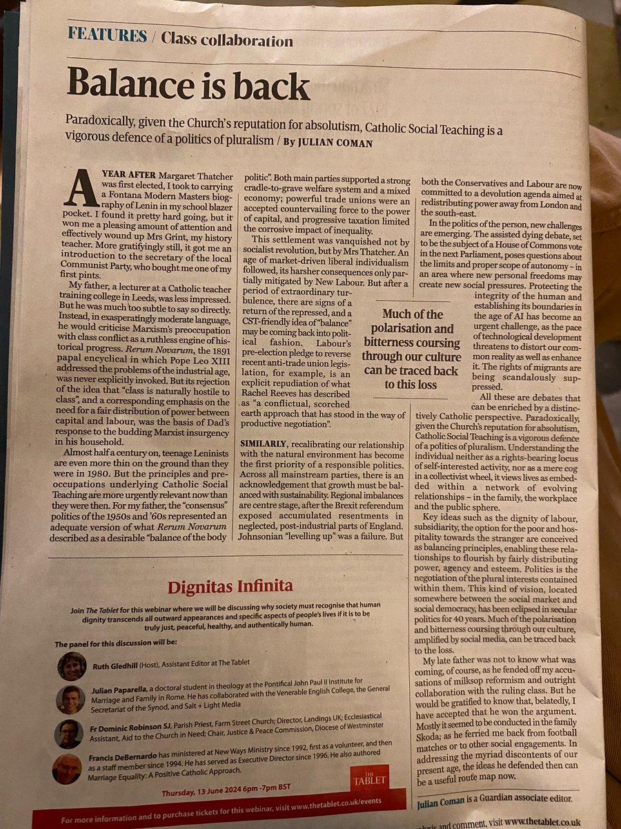 Excellent article by @fernville in this week’s @The_Tablet on the return of Catholic Social Teaching to the political agenda, touchingly rooted in memories of his father. In this #GeneralElection CST can have a major influence in framing the debate about what matters.