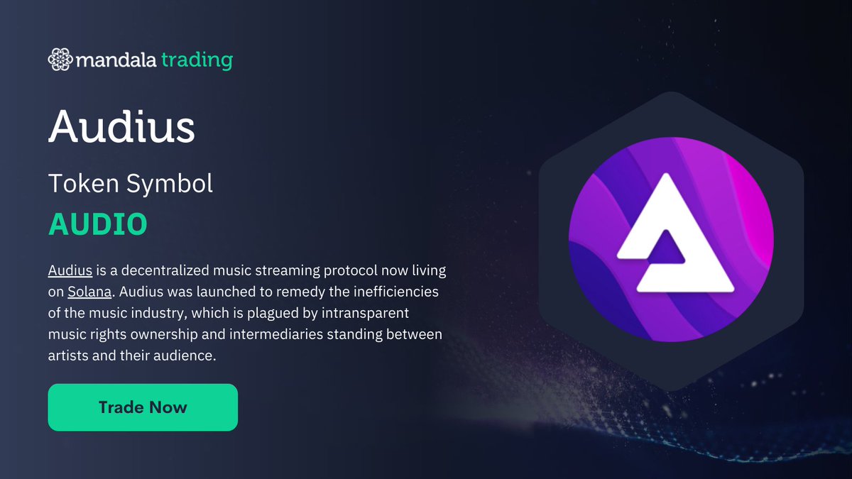 🎙️The mission of <a href="/audius/">Audius</a> is simple: to put creators &amp; musicians in control. 

Recently named <a href="/BusinessInsider/">Business Insider</a> “14 Music-Tech Companies to Watch” - Audius is making waves in the entertainment world🌍

$AUDIO is up over 50% on the week &amp; can be traded right here on Mandala Exchange