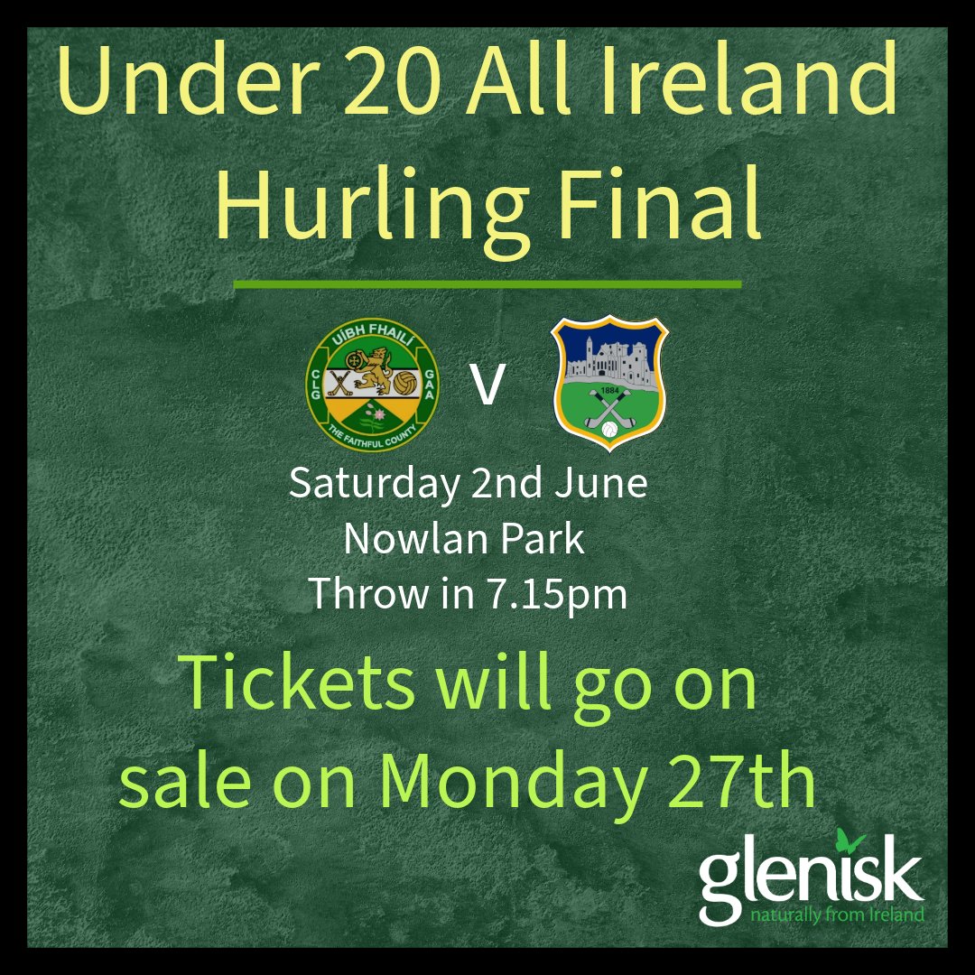 Offaly_GAA's tweet image. 🆃🅸🅲🅺🅴🆃 🆄🅿🅳🅰🆃🅴

Tickets for the All-Ireland Under 20 final will go on sale on Monday 27th.

▪️This will be an all-ticket game
▪️Nowlan Park has a capacity of 28000
▪️The link for tickets will be posted on all our social media platforms