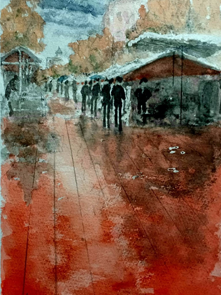 [マルシェ]　0576　6.5.24
雨のニース旧市街
 #水彩風景画
 #Watercolorlandscape