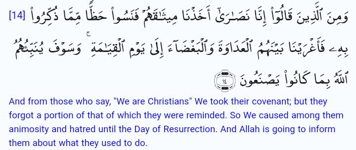 Tangu Mwanzo Quran inatambua kutuhumiwa kukopi Kwa wakristo Surat Al-Ma'idah Aya ya 14 inaeleza tuhuma hizo, hii inaonesha kuwa swala la kudaiwa kukopi Kwa wakristo halijaanza Leo kwani Quran in Miaka 1400 na tuhuma hizo Zipo ndani ya Quran kuonesha kutambua Hilo.