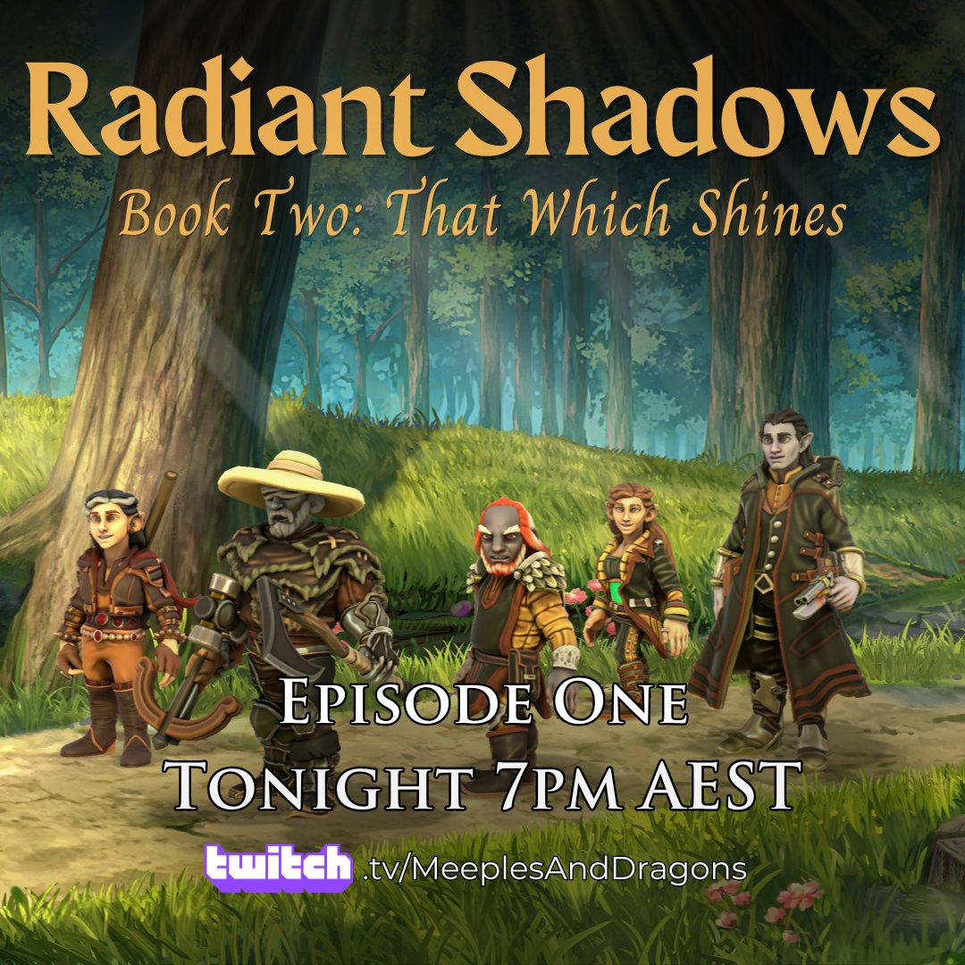 Meeples_Dragons's tweet photo. Tonight we dive into Book Two of Radiant Shadows! 🎉

Come and take a peek into the world of Radiant Shadows with Episode 1 of 𝘉𝘰𝘰𝘬 𝘛𝘸𝘰: 𝘛𝘩𝘢𝘵 𝘞𝘩𝘪𝘤𝘩 𝘚𝘩𝘪𝘯𝘦𝘴 tonight at 7pm AEST on https://t.co/Qp5wRB8war

#dnd #ttrpg #RadiantShadows #actualplay https://t.co/k0Uq5bojRj