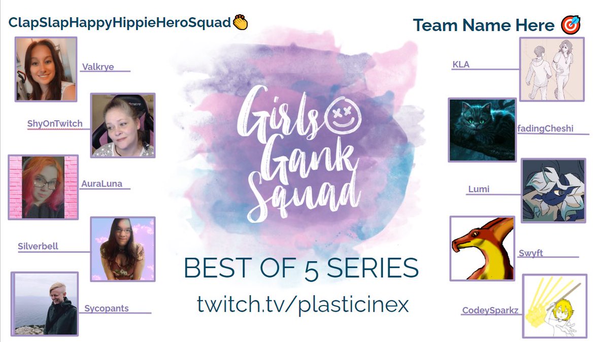 Plasticine (@plastyqueen) on Twitter photo #GirlsGankSquad is back 6pm pst at ttv/plasticinex
Cocaster Kalamansi
ClapSlapHappyHippieHeroSquad
@valkrye12
<a href="/ShyOnTwitch/">ShyOnTwitch</a>
<a href="/Aura_Luna/">AuraLuna✨⁷</a>
<a href="/Silverbell_TTV/">Silverbell_TTV</a>
<a href="/SycopantsTV/">Sycopants ✌</a>
Team Name Here
KLA
fadingCheshi
<a href="/LoomyRayne/">Lumi Rain</a>
Swyft
<a href="/SunflowerSparkz/">Sparky The Sunflower</a> #GirlsGankSquad is back 6pm pst at ttv/plasticinex
Cocaster Kalamansi
ClapSlapHappyHippieHeroSquad
@valkrye12
<a href="/ShyOnTwitch/">ShyOnTwitch</a>
<a href="/Aura_Luna/">AuraLuna✨⁷</a>
<a href="/Silverbell_TTV/">Silverbell_TTV</a>
<a href="/SycopantsTV/">Sycopants ✌</a>
Team Name Here
KLA
fadingCheshi
<a href="/LoomyRayne/">Lumi Rain</a>
Swyft
<a href="/SunflowerSparkz/">Sparky The Sunflower</a>