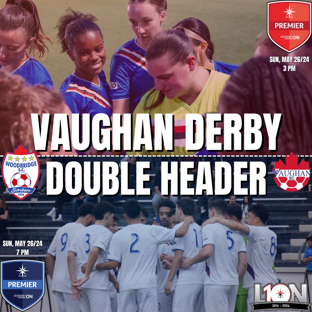 The #VAUGHANDERBY double header is happening this Sunday all day at “The Grove” in #TheBridge, with the @WoodbridgeL1OW kicking off at 3pm and the @WoodbridgeL1OM kicking off at 7pm. TICKETS ARE $10 AT THE FRONT GATE 🎟️ #TheBridge ; #UpTheBridge x #L1OLive 👀 📸 ~ @cloudnorthtv