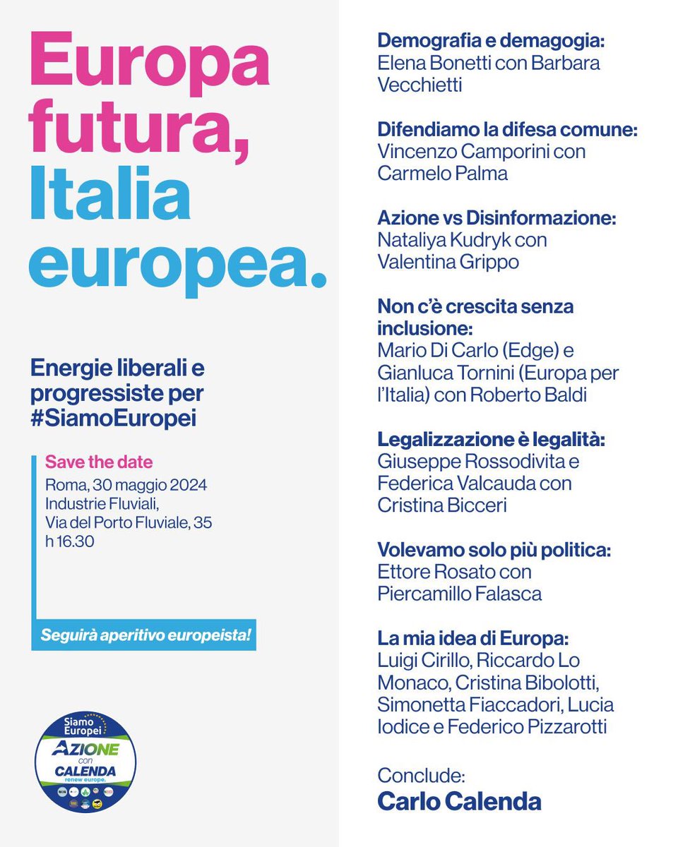 Prendiamoci un pomeriggio: uno sguardo sl presente delle #elezionieuropee ma col pensiero rivolto al futuro del progetto che seguirà. #siamoeuropei e #azione corrono affiancati, e dopo l' 8 e il 9 giugno, continueranno a lavorare insieme. Vi aspettiamo eventbrite.it/e/biglietti-eu…