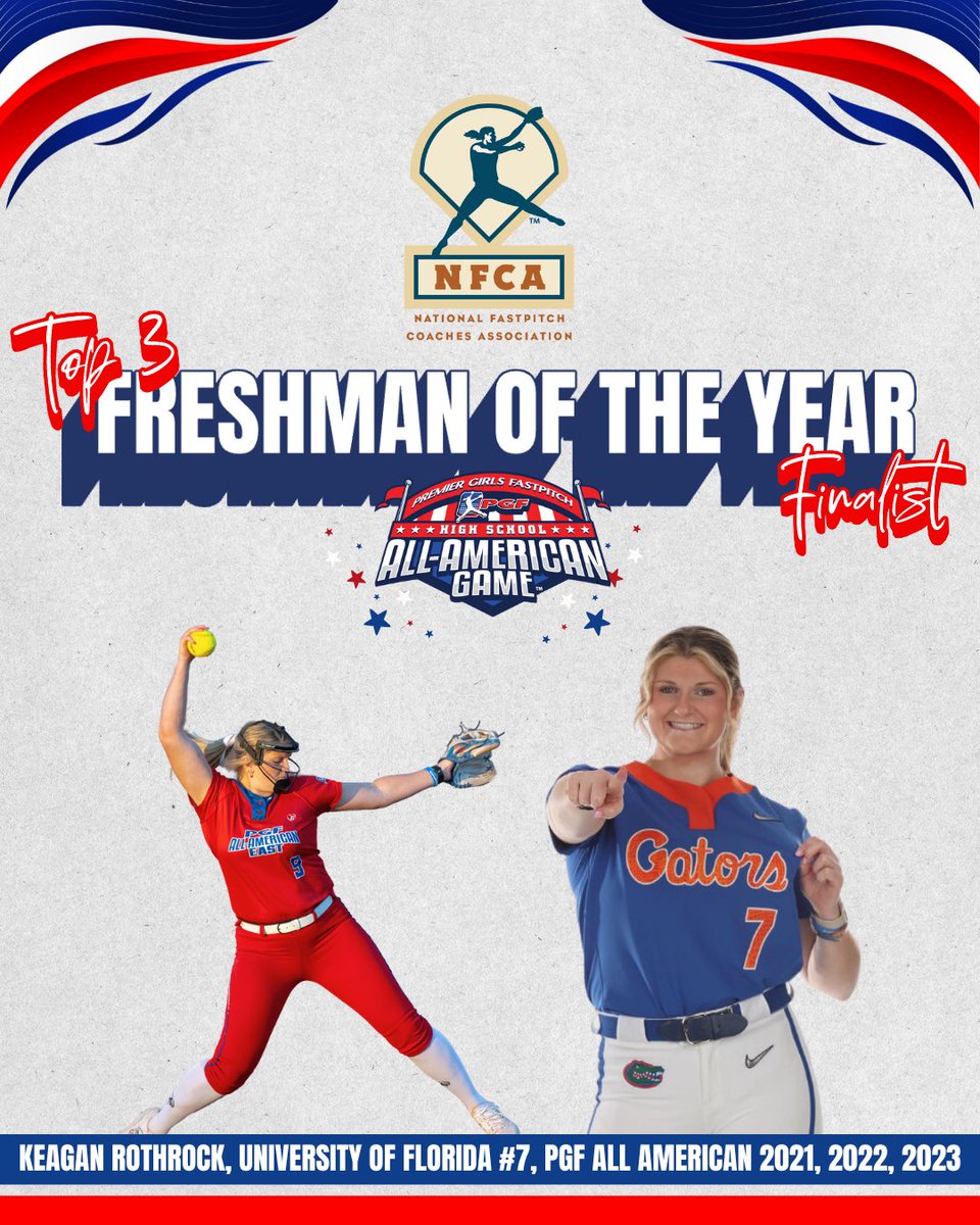 Congratulations to Keagan Rothrock for being a top 3 finalist for NFCA Freshman of the Year! Keagan, a three-time PGF All American in 2021, 2022, and 2023, continues to impress with her outstanding achievements. Her success comes as no surprise to us! #PGFAllAmerican 

#playPGF