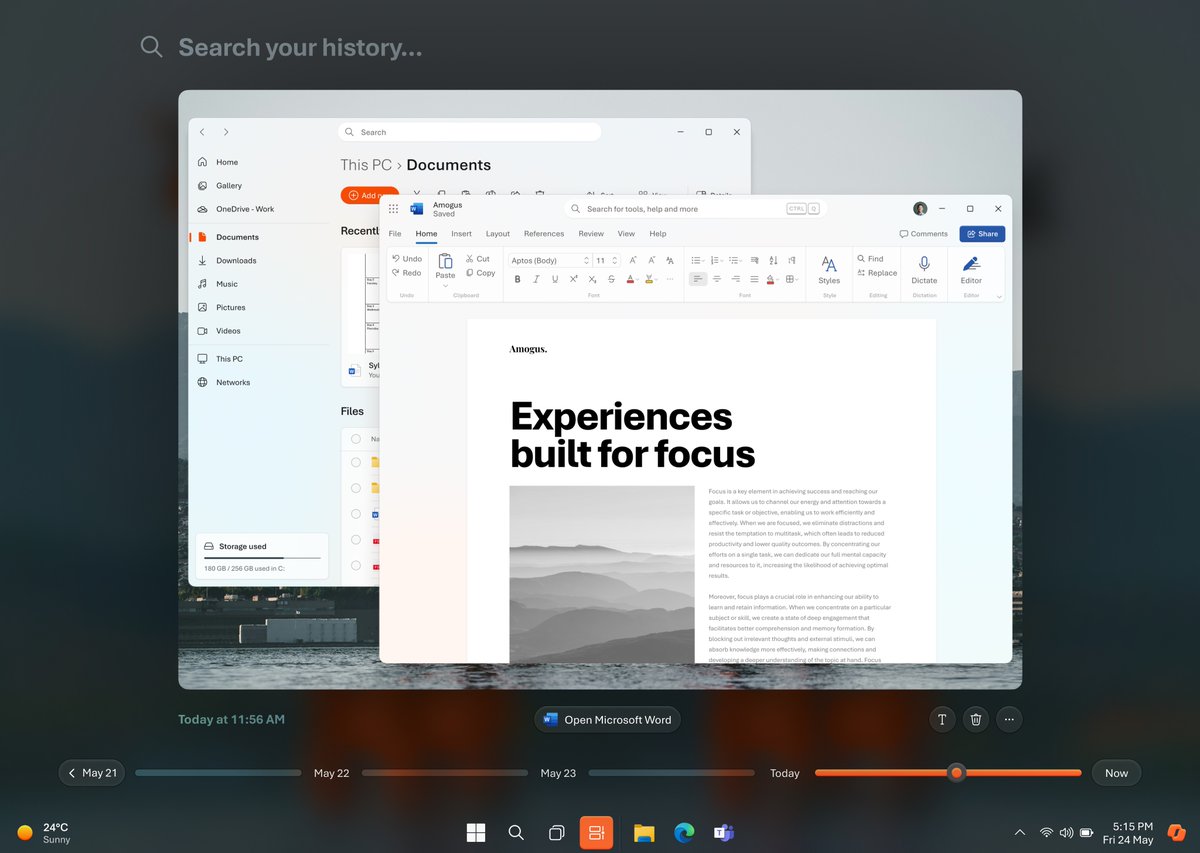 zeealeid's tweet photo. Perhaps the new "Recall" feature could be better integrated into Windows' shell and act a successor to Windows Timeline, instead of having it as a separate app?

#FluentDesign https://t.co/do99nvQOrp