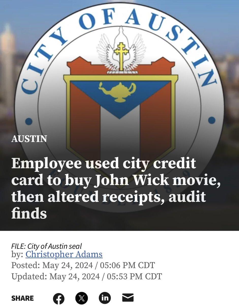 The City of Austin spent time determining a city employee used a city credit to buy a movie ticket …..but they continue to refuse to do an audit on homeless spending. Make that make sense.