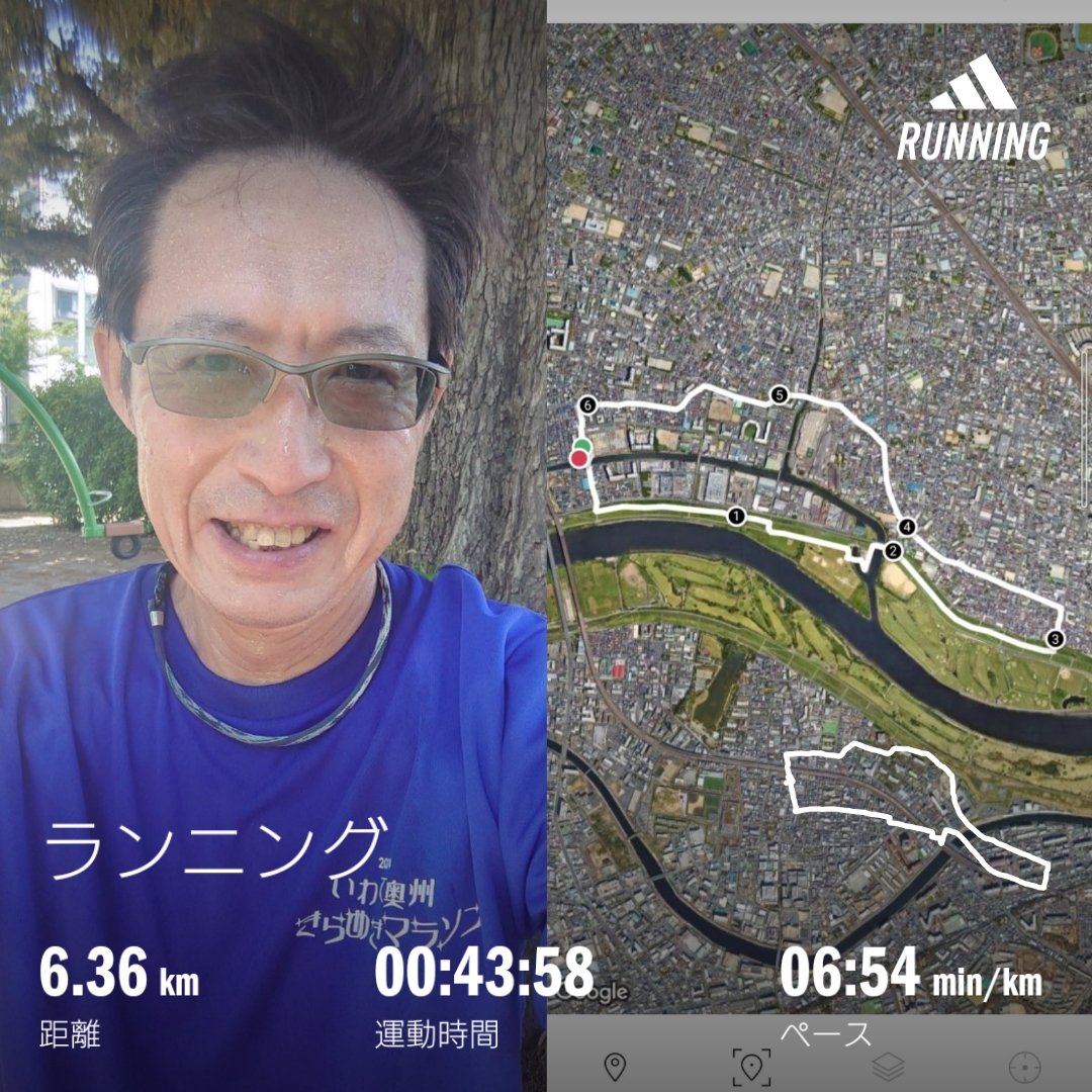 homma_t's tweet photo. 飲みすぎた翌朝、走らなくっちゃ🏃‍♂
日曜日に走った大会の参加賞Ｔシャツを着て走りました♪
#run #running #saterdayrun #mayrun #detox #いわて奥州きらめきマラソン https://t.co/hxXaEgtqS2