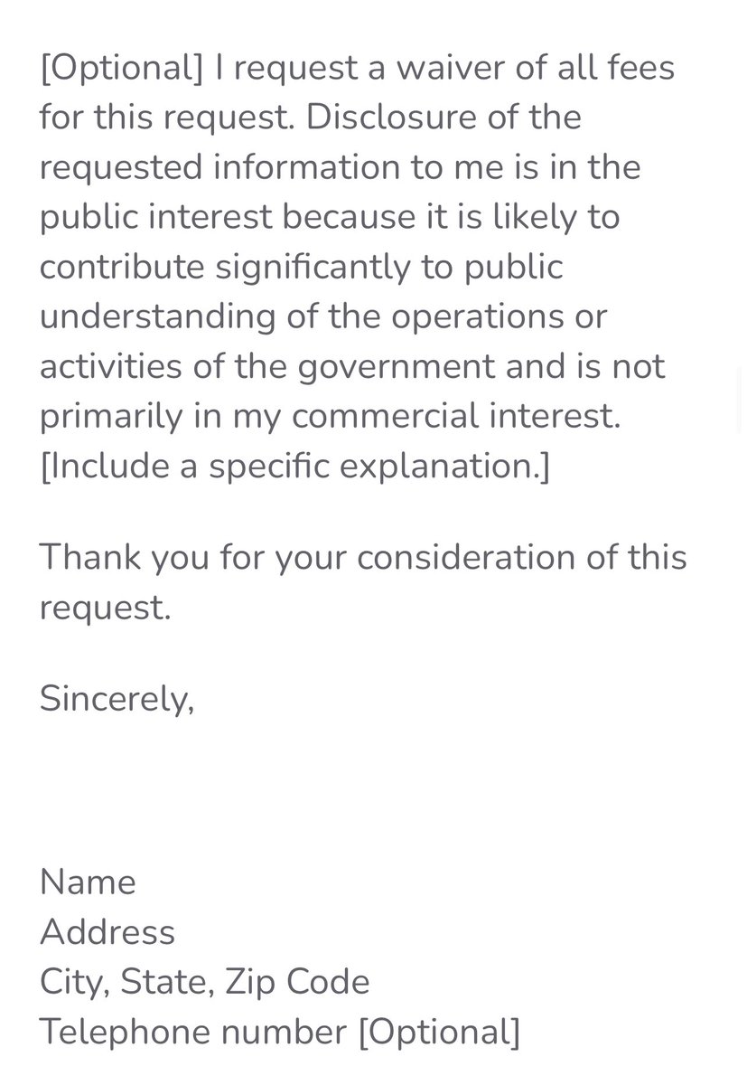 You don’t really need a form, but this is a good sample site (or see attached). All you really need to do is search for the address of the agency: nfoic.org/sample-foia-re…