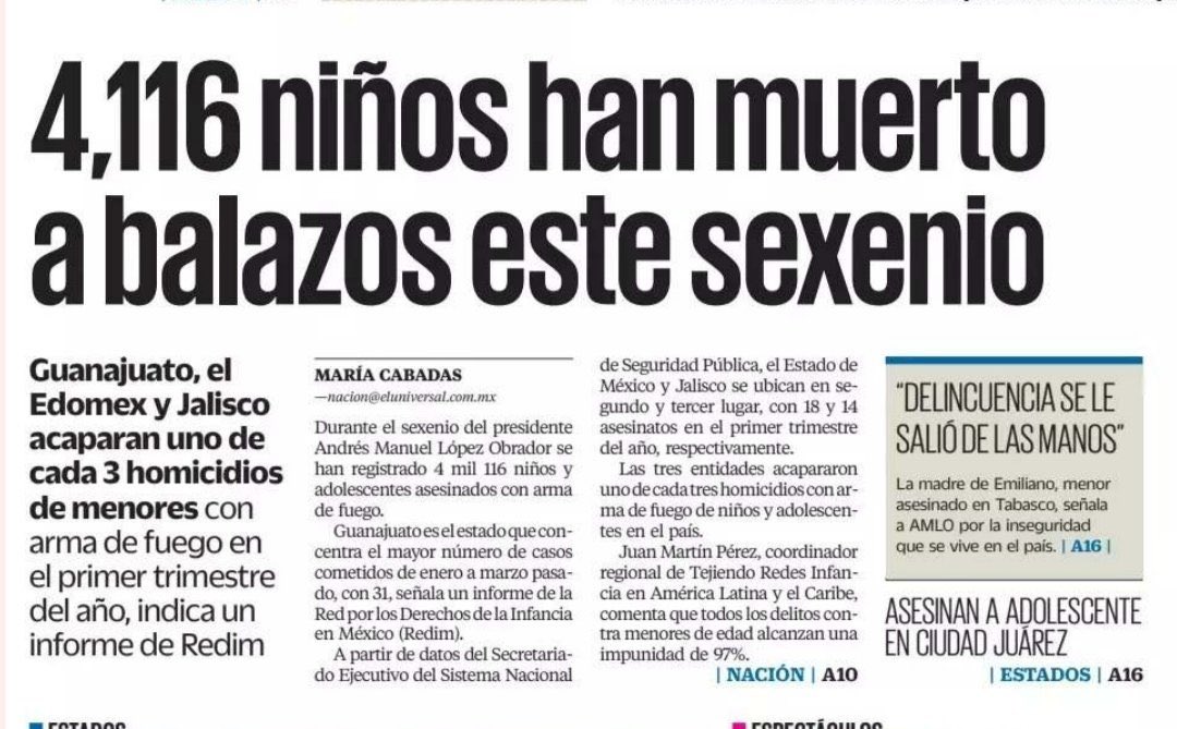 4,116 niños asesinados a balazos son los muertos de @lopezobrador_ Hoy salió Beatriz Gutiérrez Müller a firmar una carta con 'los intelectuales' Por qué no sale a decir: #ConLosNiñosNo ?