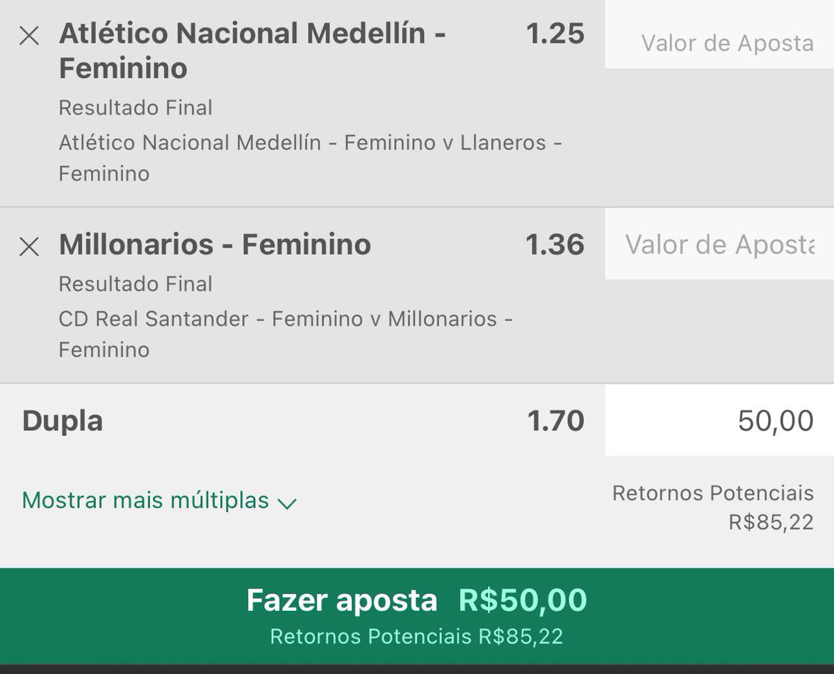 DaLuzTips_'s tweet image. 🏆 Colômbia - Liga FEM 🇨🇴
🗓 25/05 16:00/ 17:30
💰 0,5u
⚔️  ML Atl. Medellin/ ML Millonarios