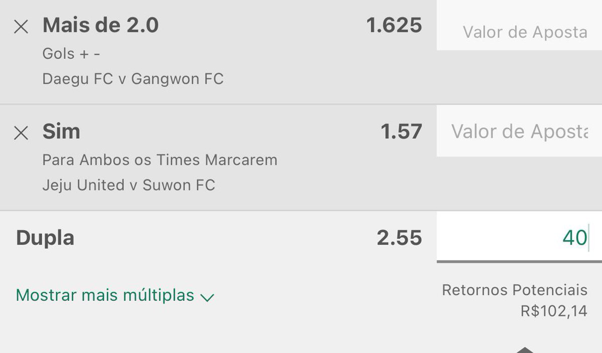 DaLuzTips_'s tweet image. 🏆 K-League 🇰🇷
🗓 26/05 04:30/ 07:00
💰 0,4u
⚔️  +2.0 Gols Daegu FC x Gangwon FC/ BTS Jeju United x Suwon