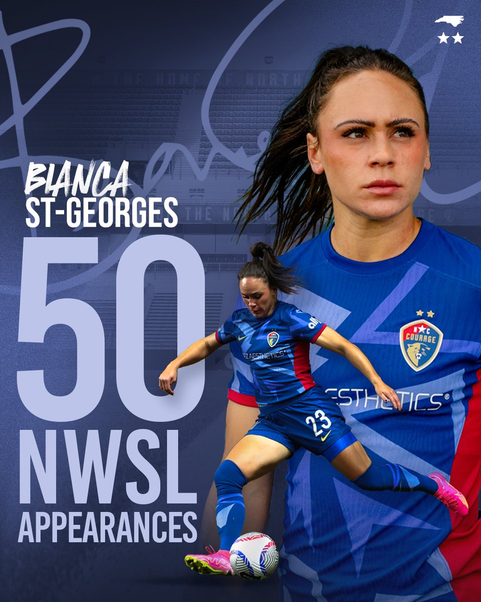 TheNCCourage's tweet photo. Nifty 5️⃣0️⃣ for @biancastgeorges 

Congratulations on 50 NWSL regular-season appearances, BSG!

#ForTheLove https://t.co/rwSQ1twDrK