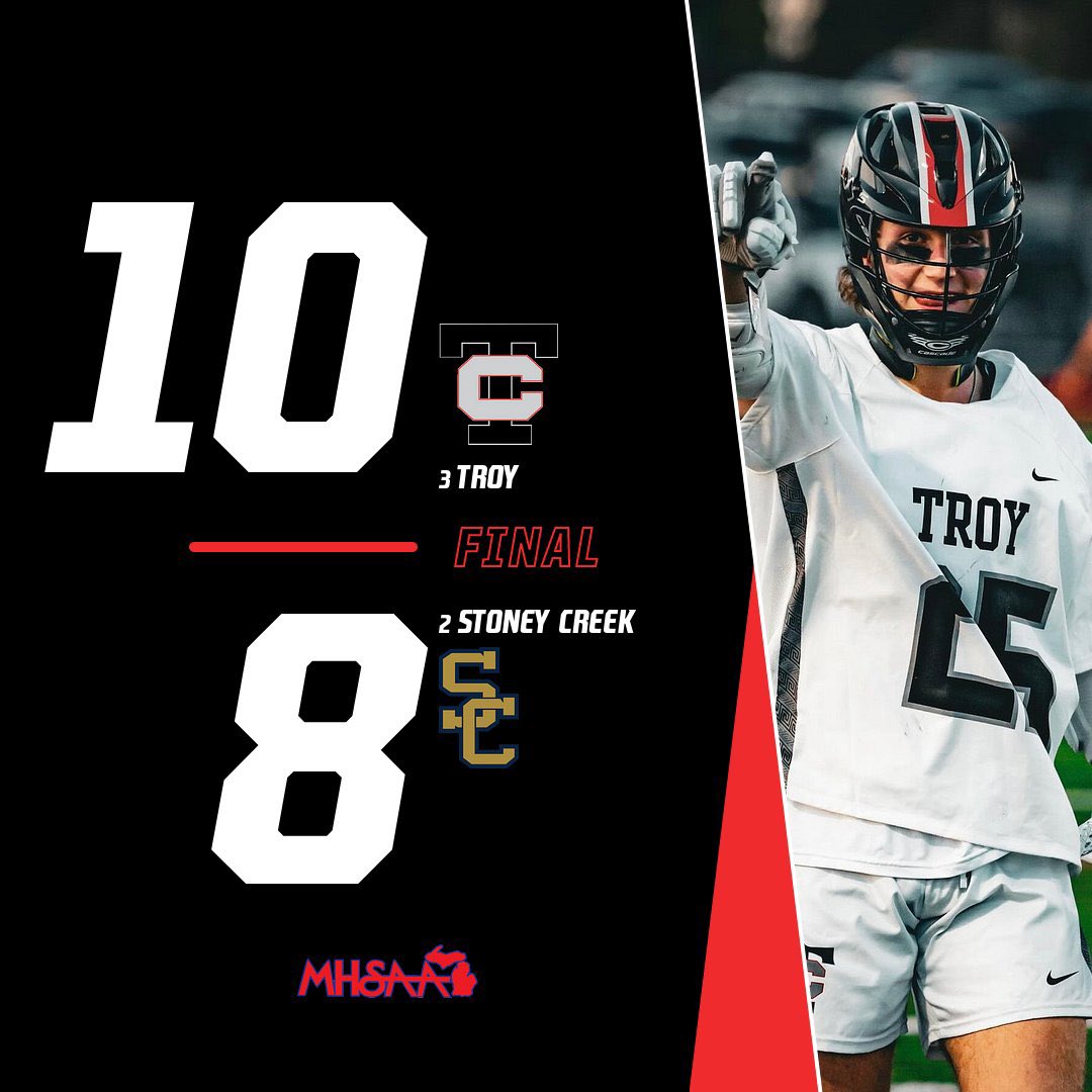 𝐖𝐞 𝐀𝐫𝐞… 𝐀𝐃𝐕𝐀𝐍𝐂𝐈𝐍𝐆 Troy Lacrosse advances to the Regional Finals, after taking down Stoney Creek, 10-8! The boys will take on Clarkston, at Don Hill Stadium, on Wednesday, May 29th at 7:00 PM. @MIPrepZone