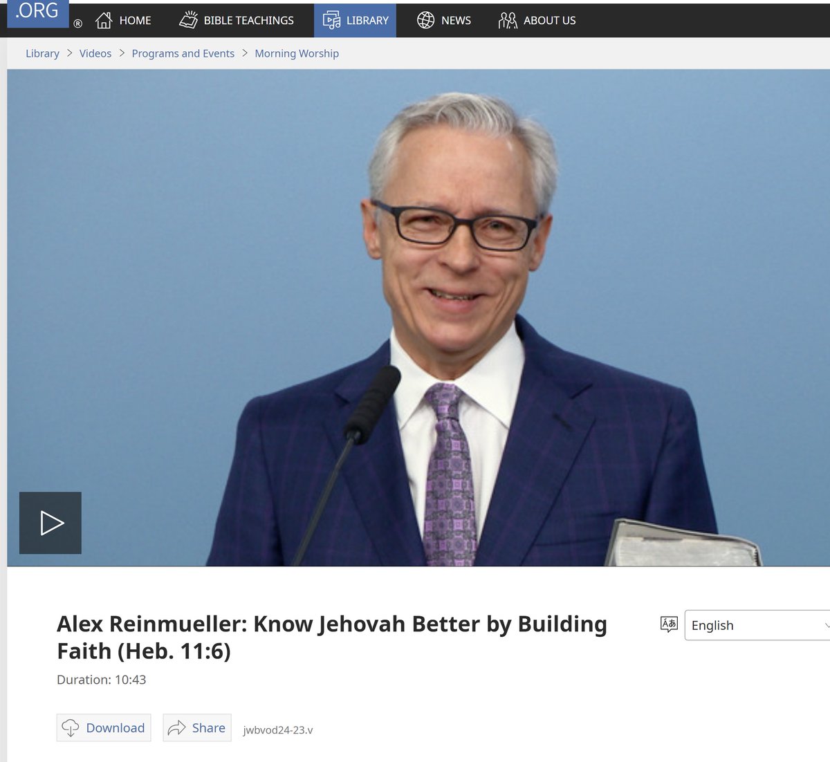 Alex Reinmueller: Know Jehovah Better by Building Faith (Heb. 11:6) jw.org/en/library/vid…