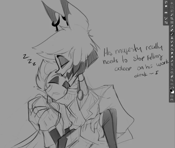 Royal AU #radioapple quick sketch between work &lt;3 King Lucifer knows he will wake up in bed bc of Alastor &gt;:3 #hazbinehotel 