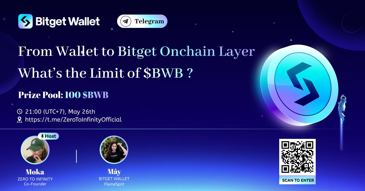 💥📣AMA Zero To Infinity X Bitget Wallet Timeline P1: Gthiệu về Bitget Wallet. P2: Hỏi đáp giữa dự án và cộng đồng. P3: Giải đáp câu hỏi lựa chọn từ form CH (by.tn/lQLI) ⏲️21h-26/5/24 📍(by.tn/5gZV) 🎙 Guest: Mây -BW FlameSprit 🎁100 $BWB