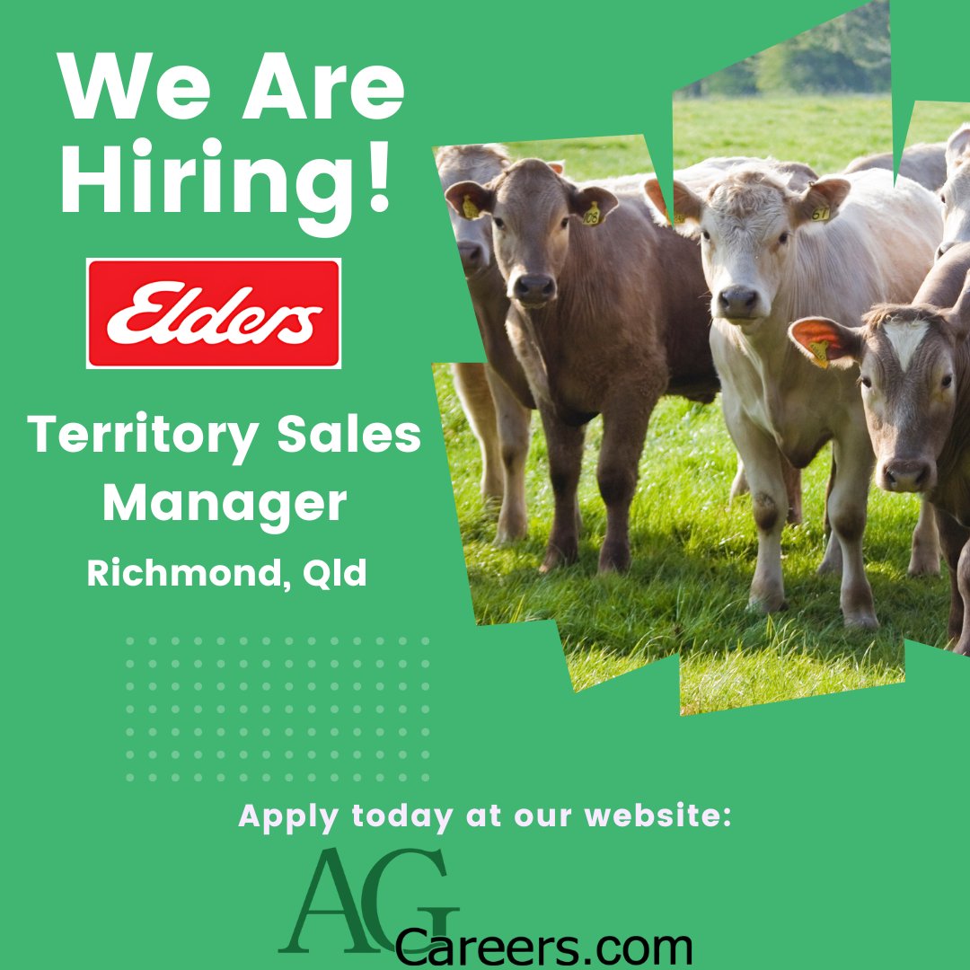 .@EldersLimited is #Hiring a Territory Sales Manager!

This role will provide clients with expert livestock sales support and insights.

Learn more on #AgCareers: ow.ly/uaae50RKujc